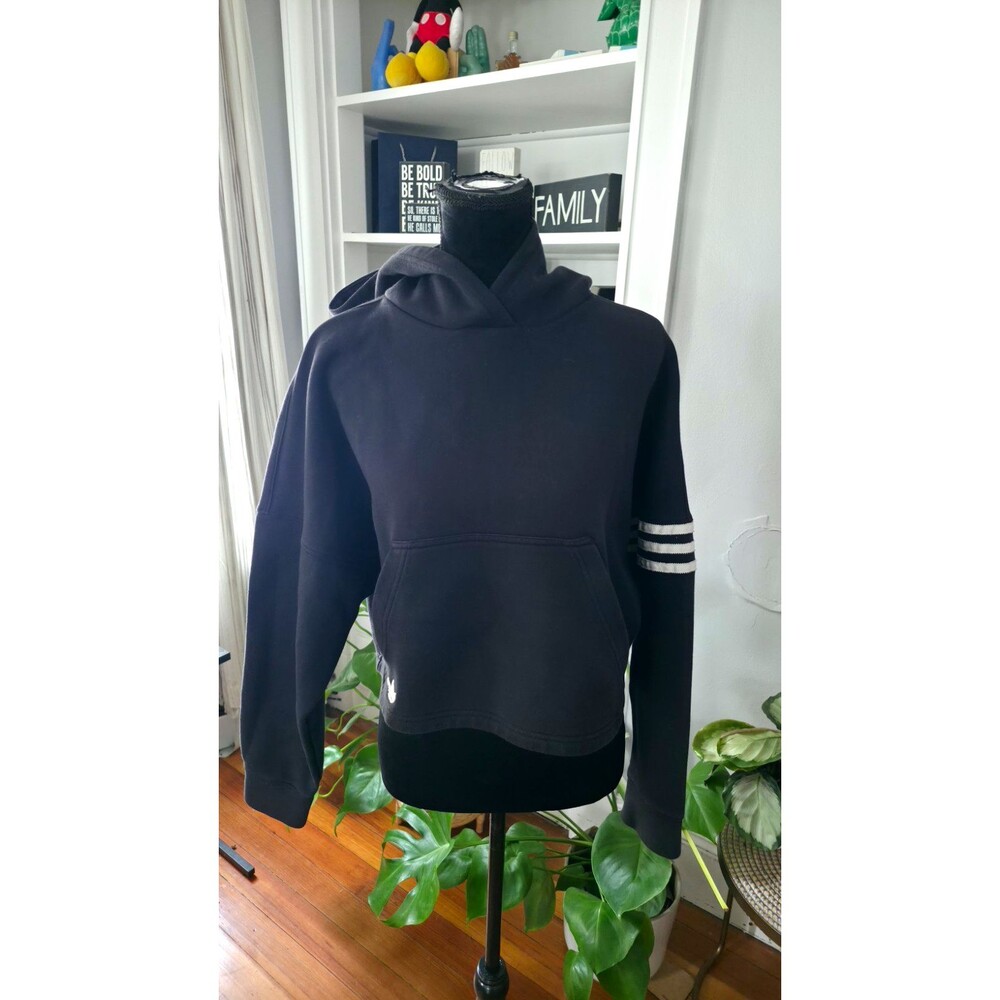 adidas Originals Black Pullover Hoodie Women’s S White 3-Stripes Logo